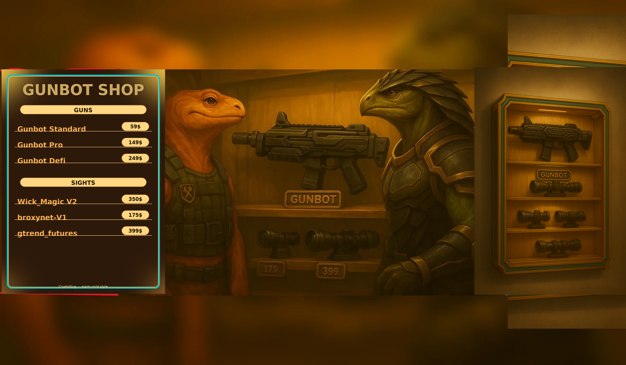 Gunbot Shop — hero com preçário integrado