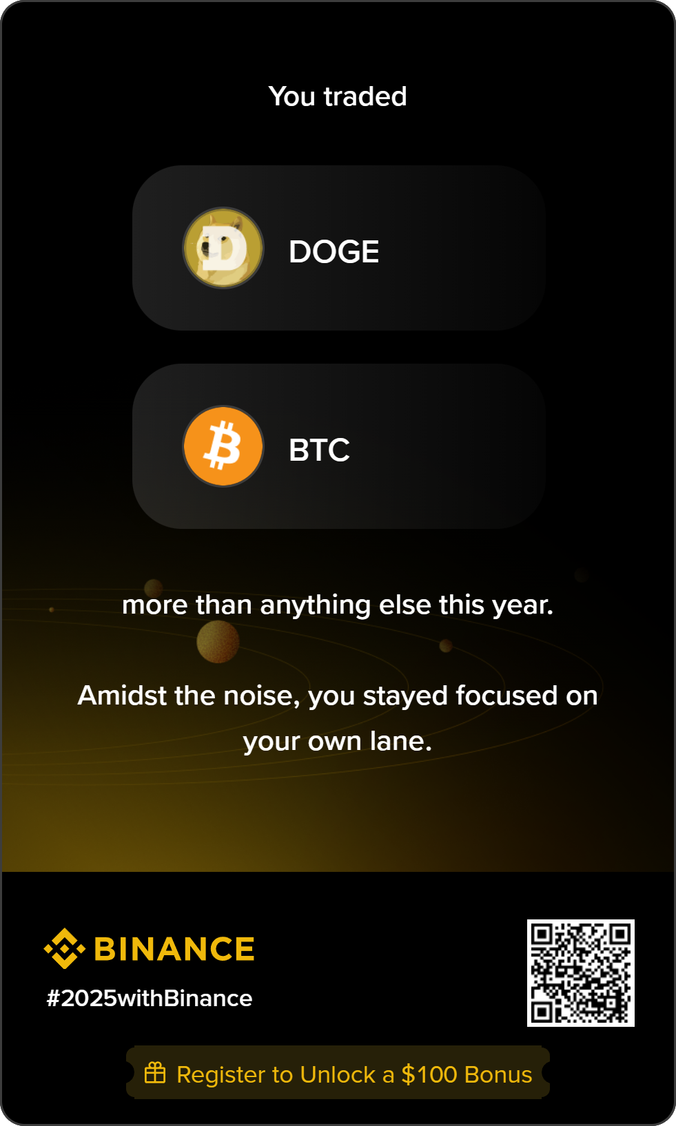 Binance Year in Review - DOGE e BTC